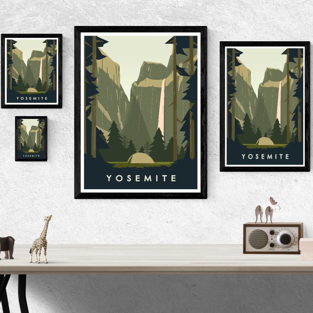 Yosemite National Park (Waterfall) Poster Art Print 8x10 | 12x18 | 18x24